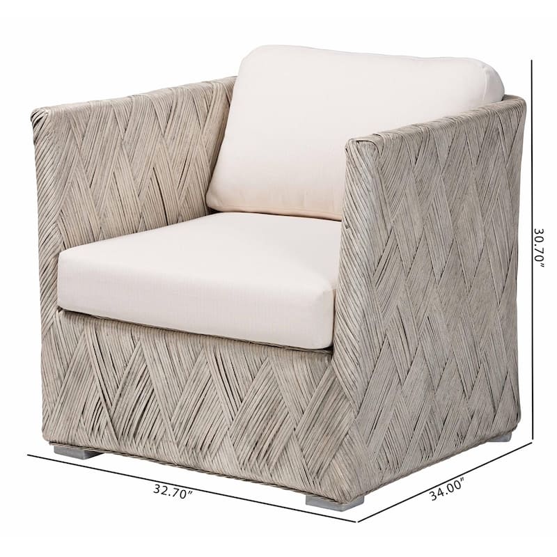 Melbourne Natural Rattan Lounge Chair - Handwoven Wicker Armchair with Tuxedo Frame for Living Room, Lounge, or Sun Room