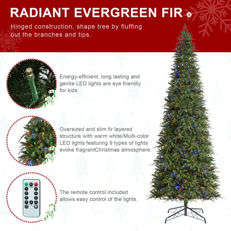 Glitzhome 11ft Pre-Lit Green Slim Fir Artificial Christmas Tree with 850 LEDs & 9 Light-Modes