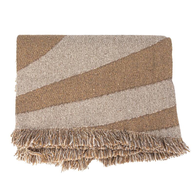 Woven Reclaimed Cotton Blend Throw with Wave Design and Fringe