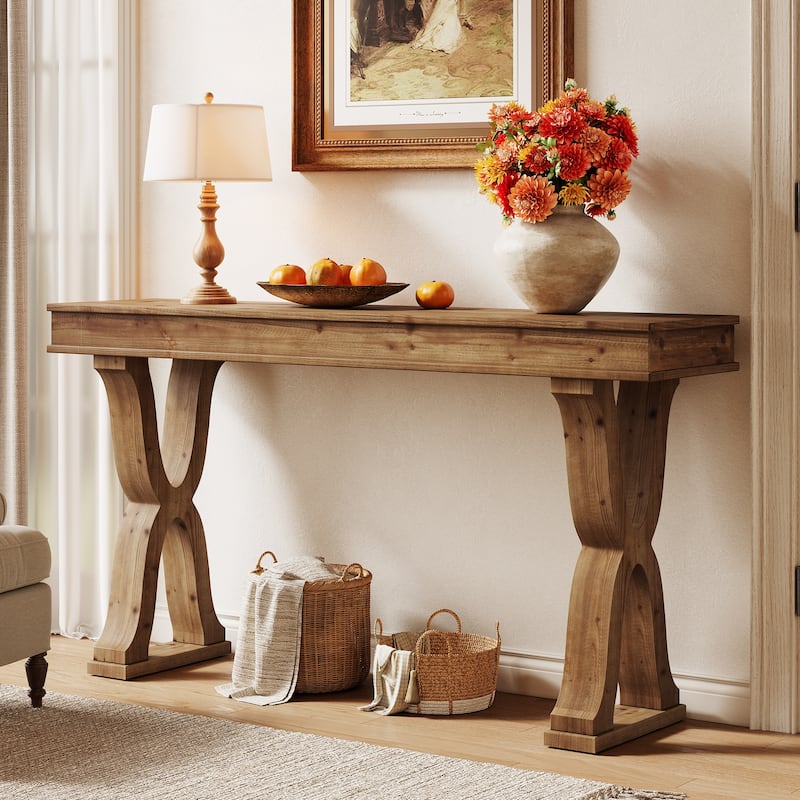 63-Inch Solid Wood Console Sofa Table for Entryway Living Room - Brown