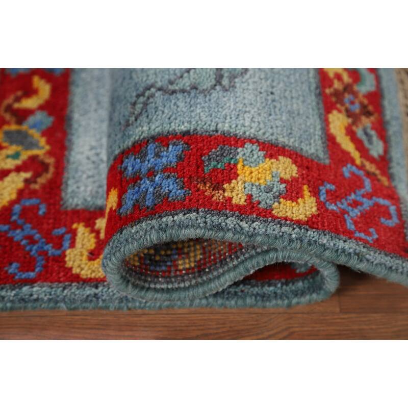 Hand Knotted Oriental 100% Wool Carpet Traditional Bordered Navy Blue & Blues Art Deco Area Rug - 3' 0'' X 2' 0''