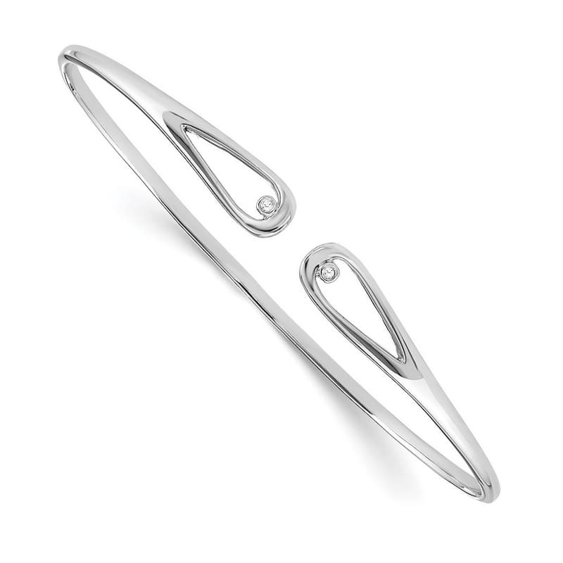 Curata 925 Sterling Silver .02ct. Diamond Teardrop Cuff Bangle Bracelet