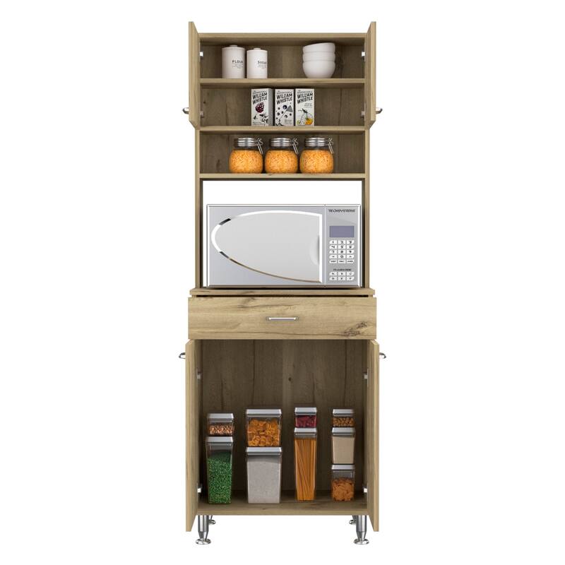 TUHOME Della 60 Kitchen Pantry with Drawer, 2 Cabinets, and Metal Legs - N/A