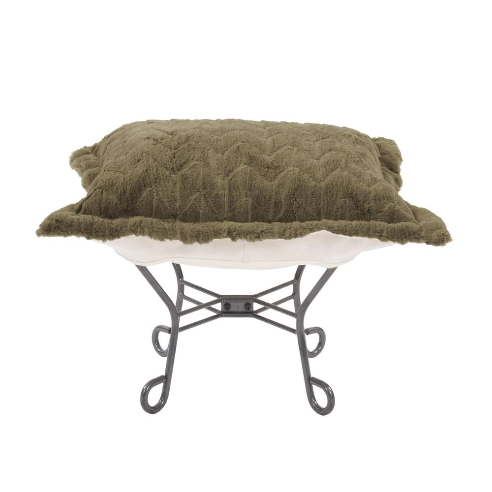 Allan Andrews Scroll Puff Ottoman with Titanium Frame & Cover, Angora Collection