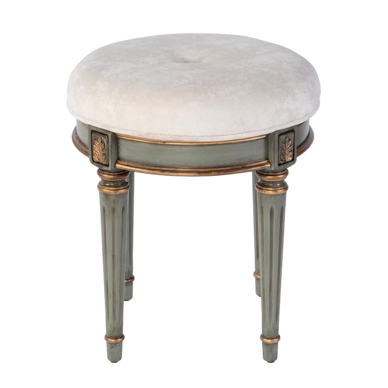 Bernadette 18.5 in. Seat Height Round Upholstered and Wood Traditional Vanity Stool
