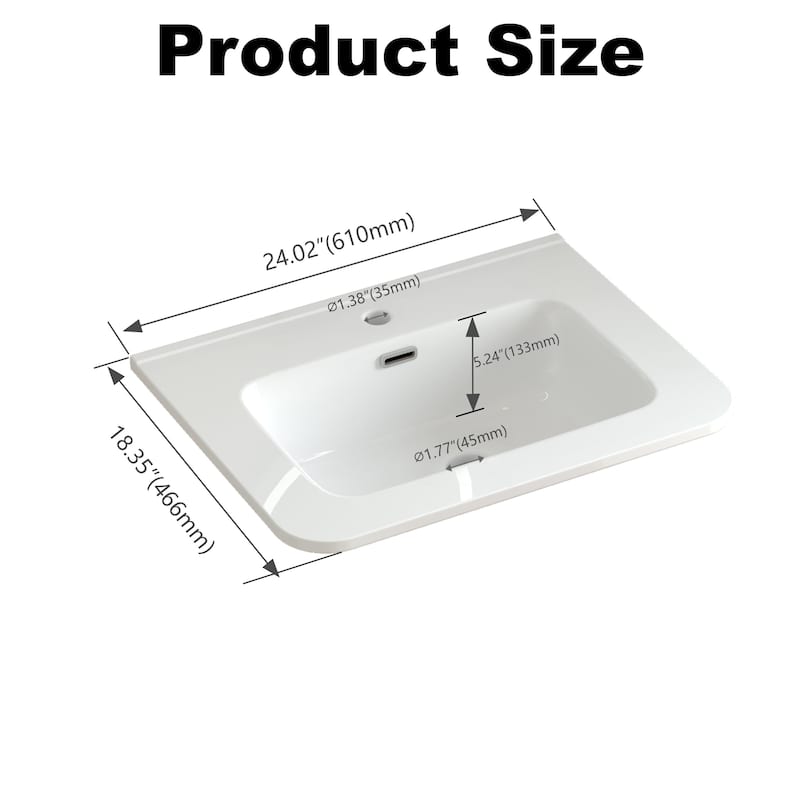 24" Grey Wall Mounted Bathroom Vanity with Basin Floating Vanity Drawer Bathroom Cabinet with White Ceramic Integrated Basin