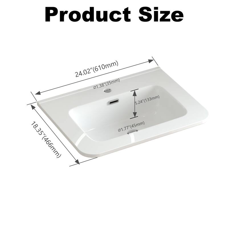24" Wall-Mounted Floating Bathroom Vanity Pre-Assembled Curved Edge Storage Bathroom Cabinet With Ceramic Basin
