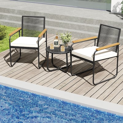 Gymax 3 Pieces Patio Furniture Set PE Wicker Chairs & Side Table