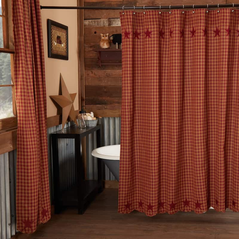 Primitive Bath VHC Star Shower Curtain Rod Pocket Cotton Star Appliqued
