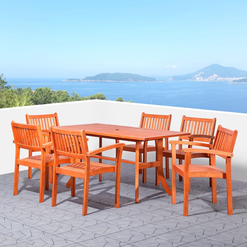 Hakan Wood Patio Curvy Legs Table and Stacking Chair Set
