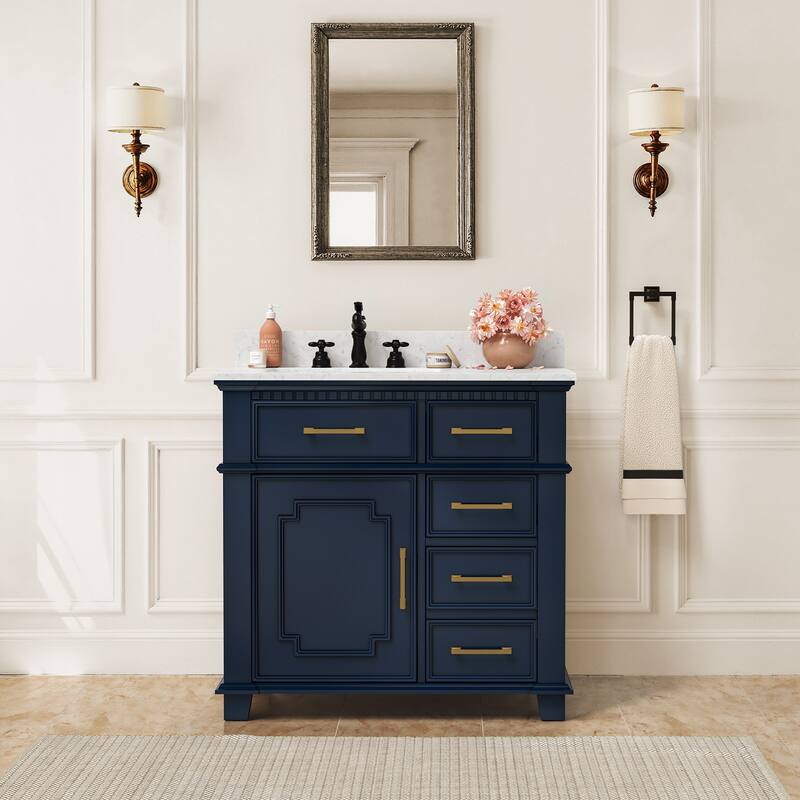 36 Inch Bathroom Vanity with Sink, Soft-Close Sliding Drawers & Cabinet, Bathroom Vanity Cabinet Set in White