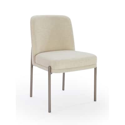 Zame 21 Inch Dining Chair, Cream White Linen, Sleek Modern Metal Legs