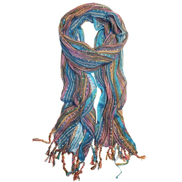Long BoHo Gauze Scarf MULTI Stripe Slubby Lurex Metallic. Opens flyout.
