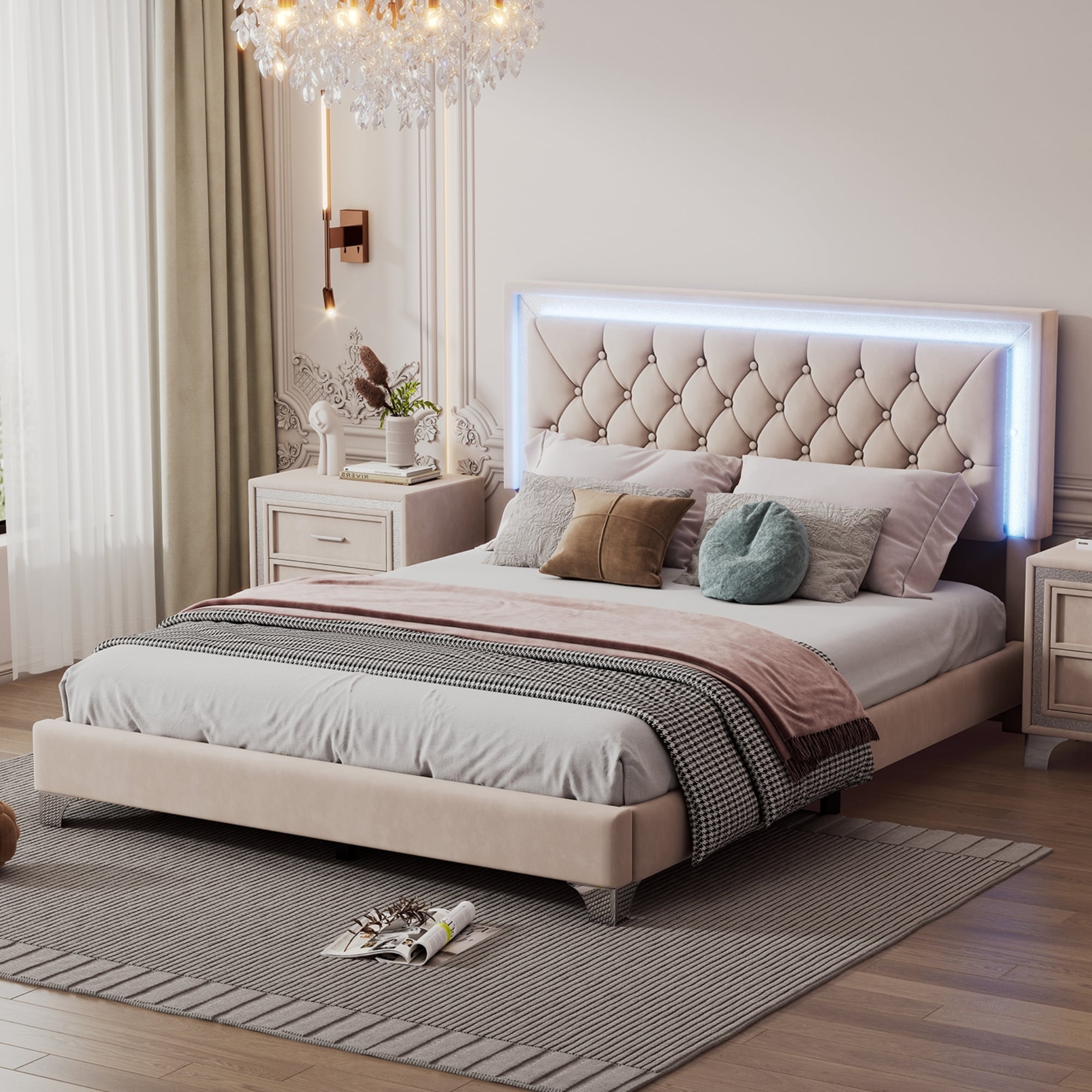 Modern velvet store bed frame