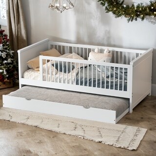 Twin Bed Frame Platform Bed Daybed with Guardrail and Trundle