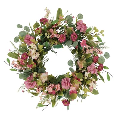 24" Artificial Chrysanthemum And Hydrangea Floral Spring Wreath