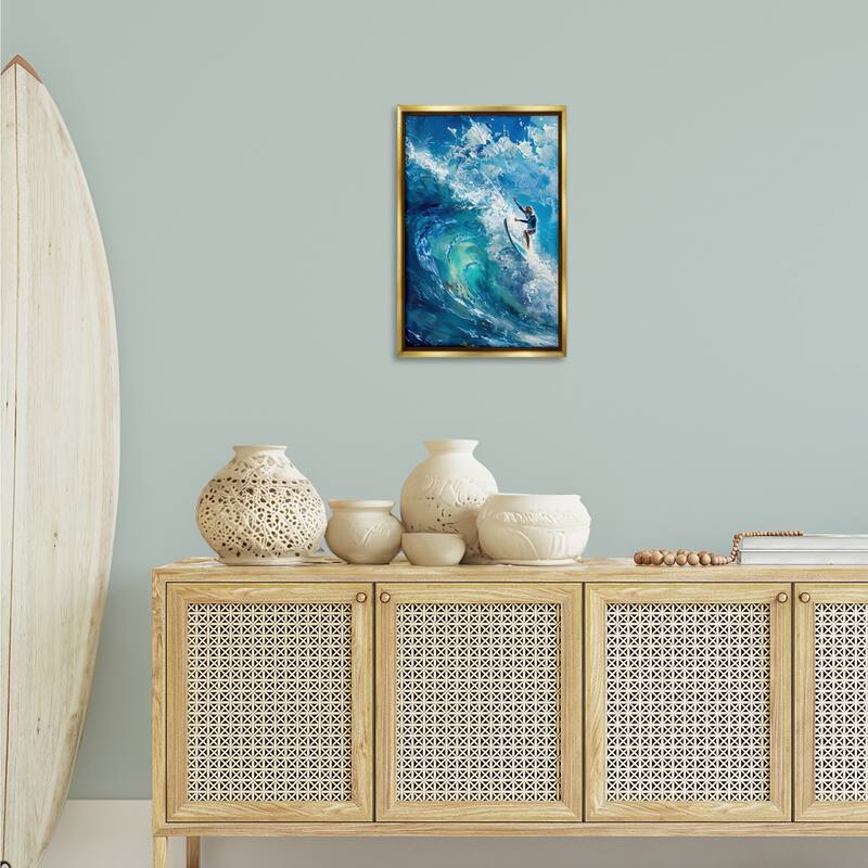 Stupell Soul Surfer on Tidal Wave Framed Floater Canvas Wall Art Design By LSR Design Studio