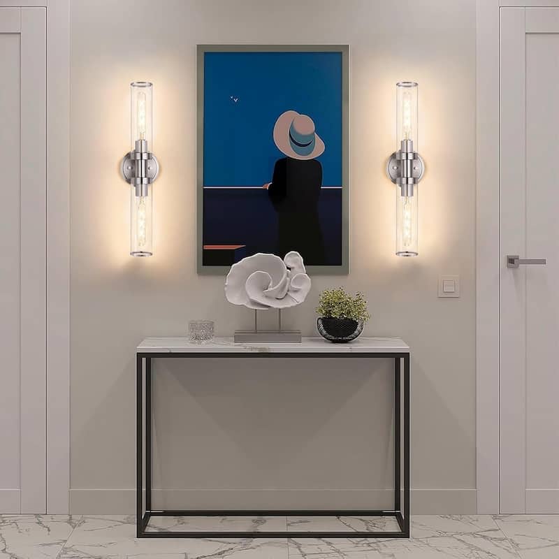 2 light vanity light nickel hallway light glass, metal wall light