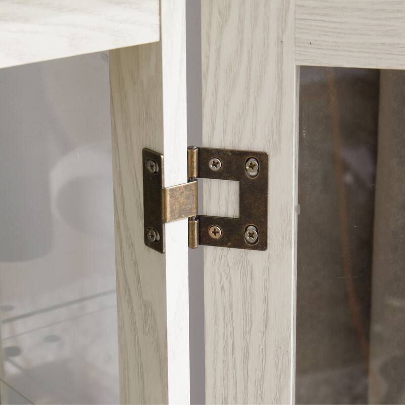 GDFStudio - Traditional Storage Lighted Curio Display Cabinet with Glass Doors and Drawer