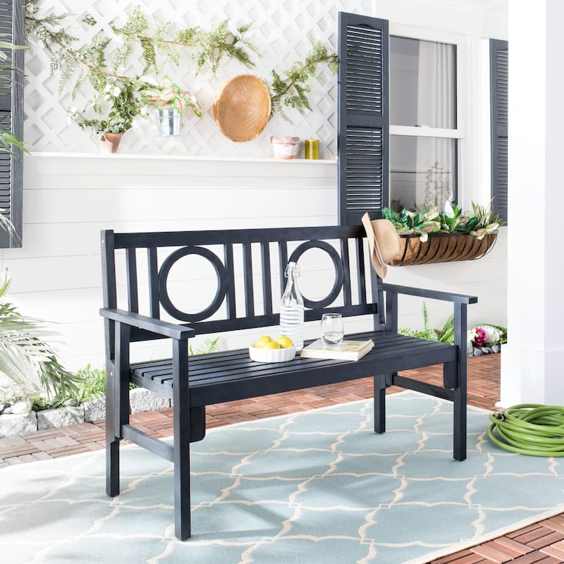 SAFAVIEH Outdoor Shprinza Acacia Wood Folding Bench - 48Wx24Dx35H - Dark Slate Grey