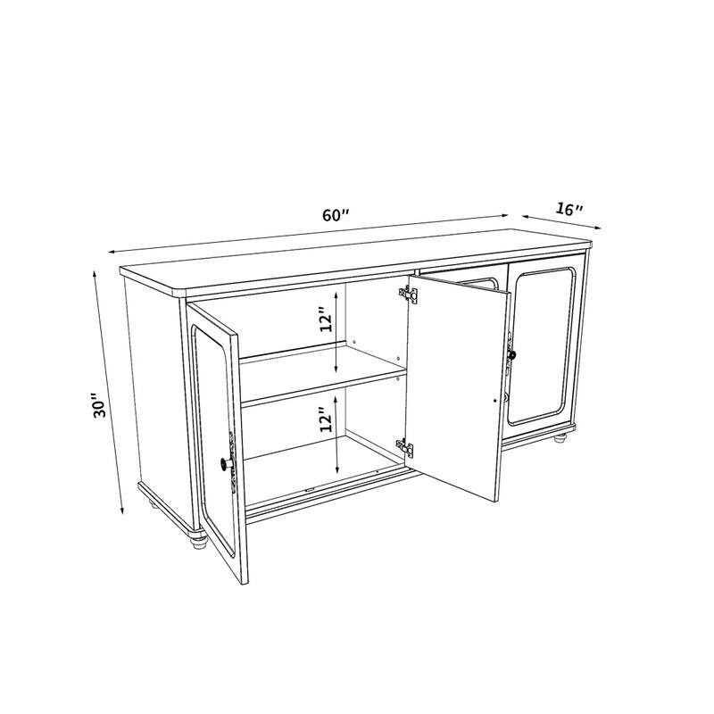 60"W Kitchen Buffet Sideboard Cabinet With Adjustable Shelves, 4 Doors Mid-Century Cupboard Set Of 2