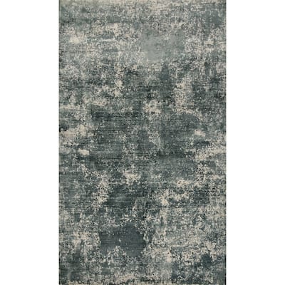 Hand Knotted Oriental Viscose Silk Carpet Modern Abstract Green Abstract Area Rug - 8' 1'' X 4' 11''
