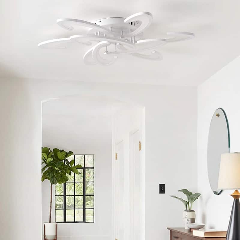 White 9-Light Petal Shaped LED Semi Flush Mount Ceiling Light for Bedroom Kitchen Foyer