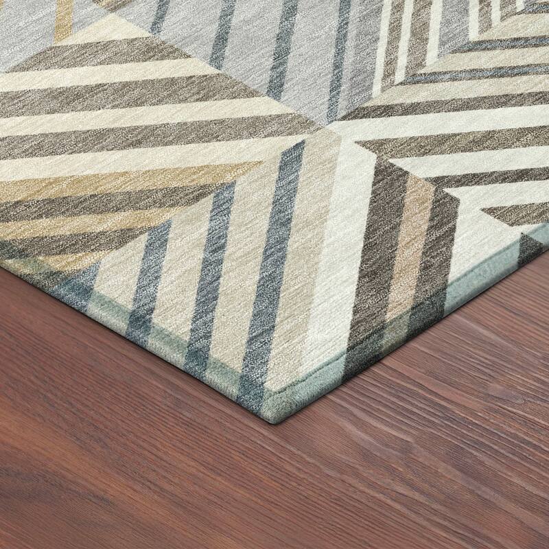 Machine Washable Indoor/ Outdoor Geo Mosaic Chantille Rug