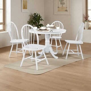 5-Piece Round 39" Dining Set with Windsor Back Chairs, Farmhouse Style ...