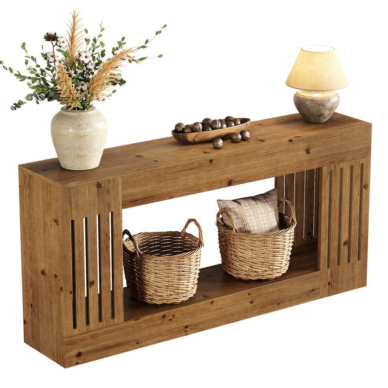 Solid Wood Console Table, Sofa Couch Table with Storage Shelf, 2-Tier Entryway Table for Entrance, Hallway, Living Room