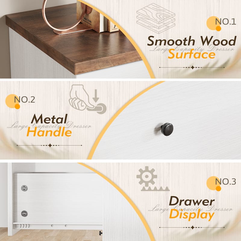 Furniwell 5 Drawers Dresser 45" TV Stand Cabinet Organizer Modern Wood Chest for Bedroom Living Room