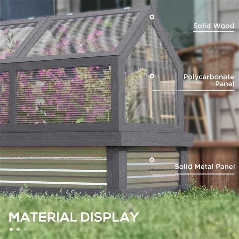Grey Fir Wood Galvanized Steel Polycarbonate Mini Greenhouse with Roof