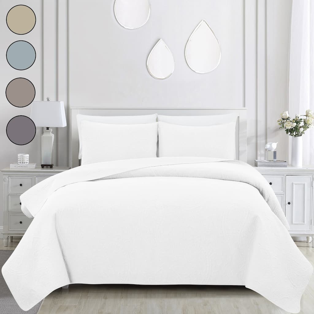 Bedford Lane Collection Embroidered Paisley Cotton Shell Quilt Set - 5 color way