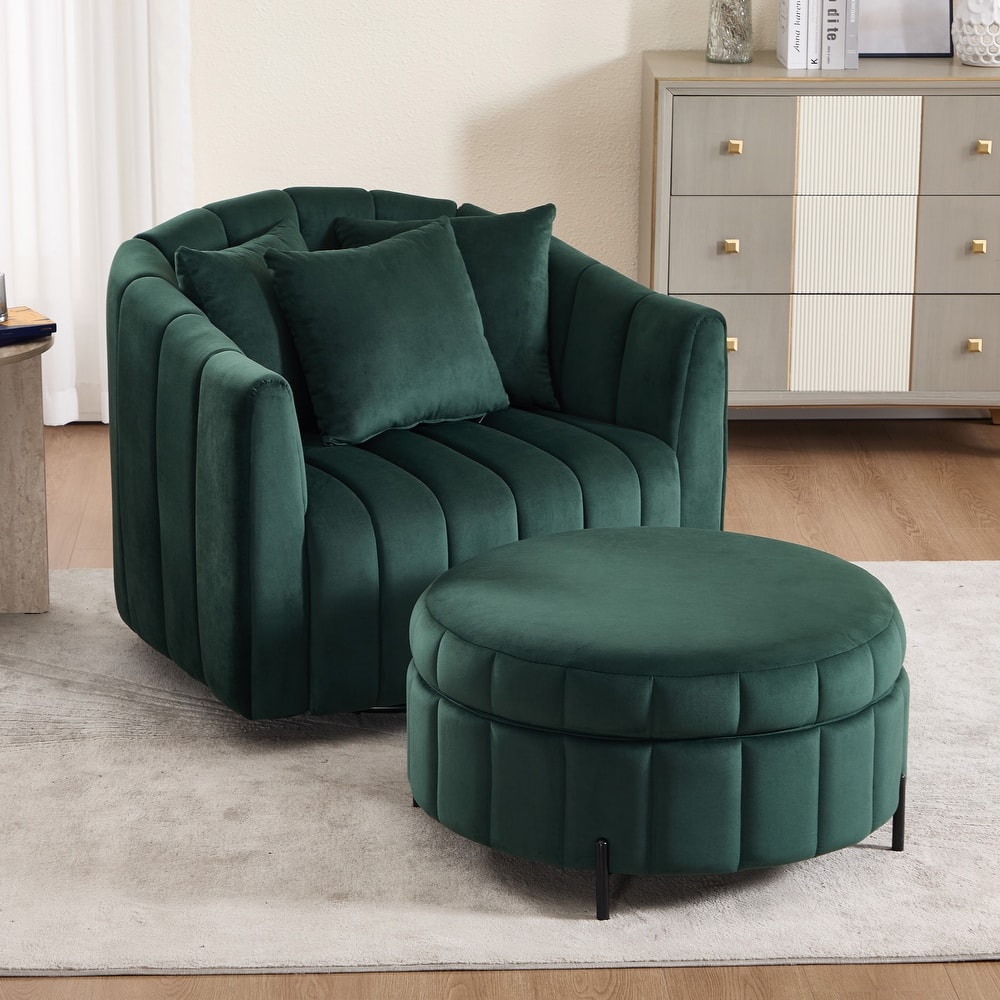 40"W Modern Swivel Accent Chair,Swivel Single Sofa Chair with Ottoman