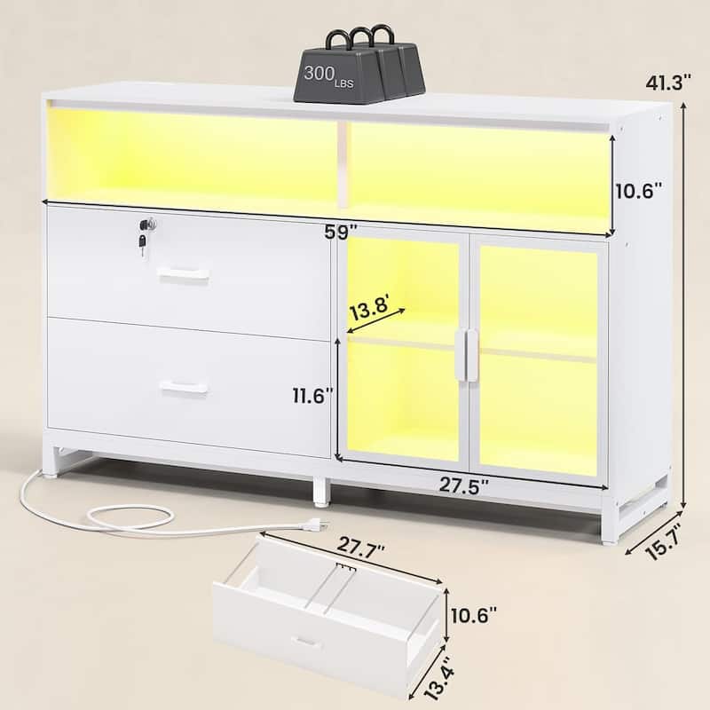 59" LED File Cabinet 2 Drawers Filing Cabinets Legal/Letter/A4 File