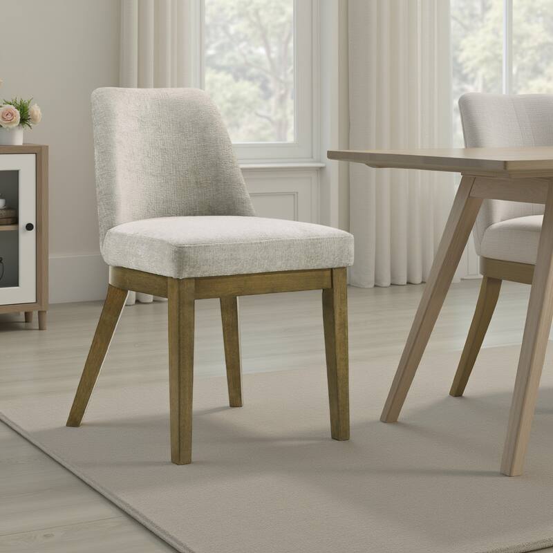 Givy Dining Armless Chair Set of 2, Tapered Legs, Oak Brown Wood, Tan