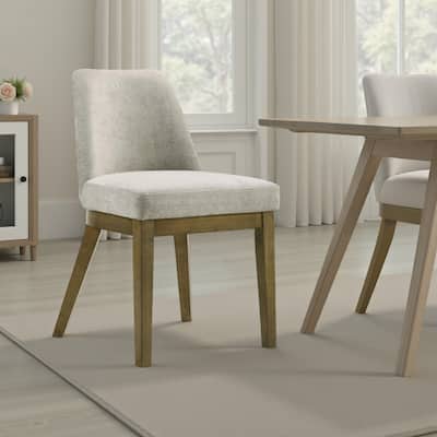 Givy Dining Armless Chair Set of 2, Tapered Legs, Oak Brown Wood, Tan
