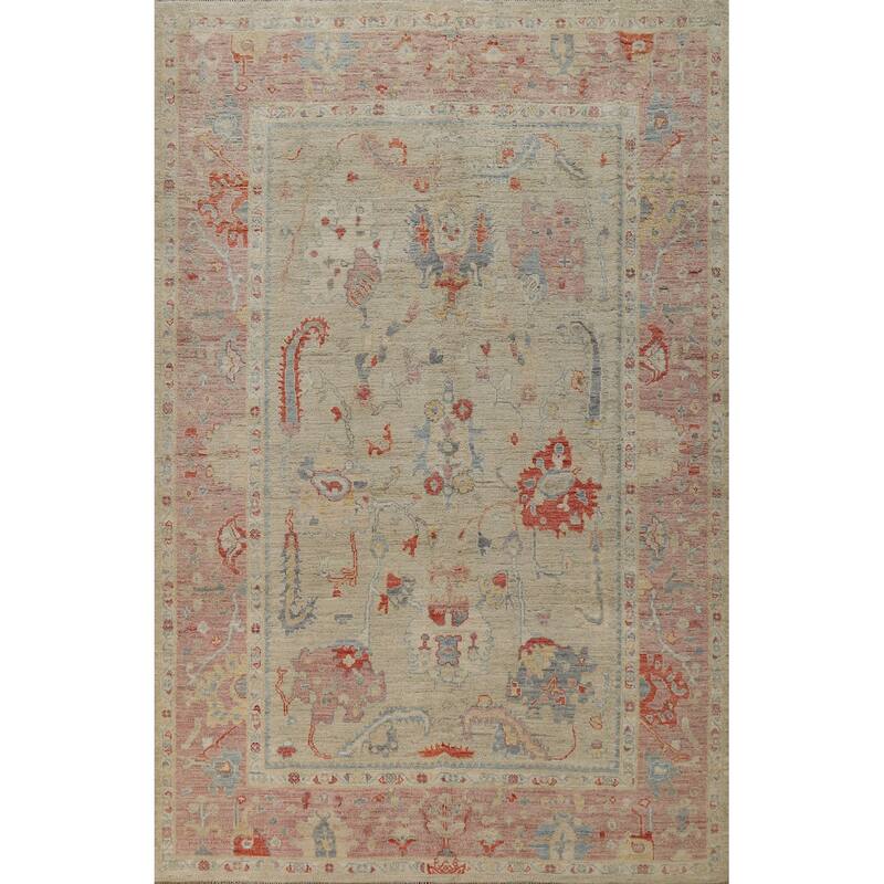 Vegetable Dye Oushak Turkish Area Rug Floral Handmade Wool Carpet - 6'1"x 8'10"