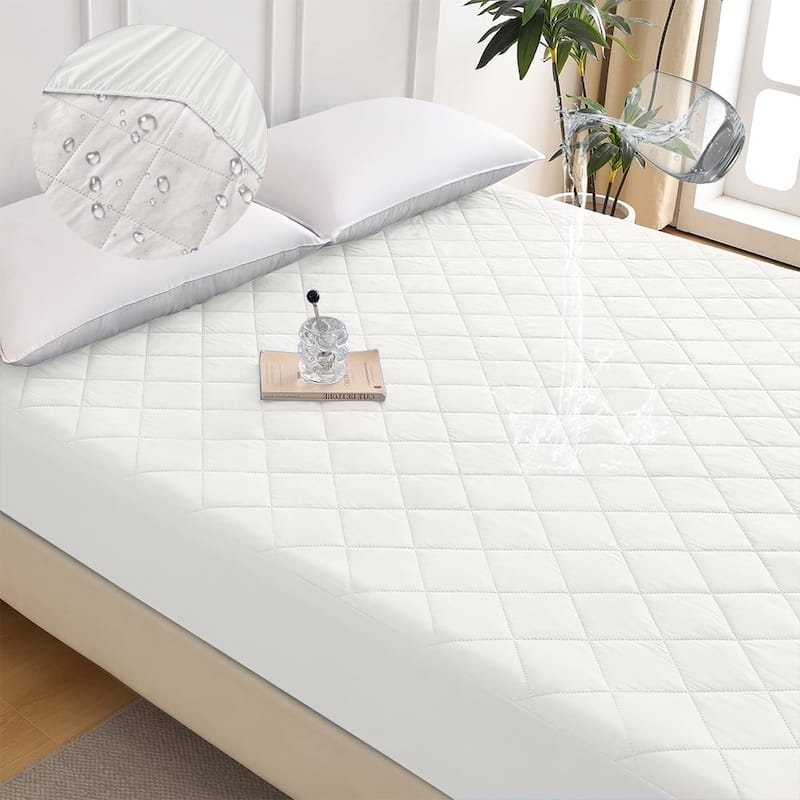 Ultra-Soft Waterproof Quilted Mattress Protector Mattress Pad Protector Cover,Multiple color(Pillowcase Not Included) - Full - White