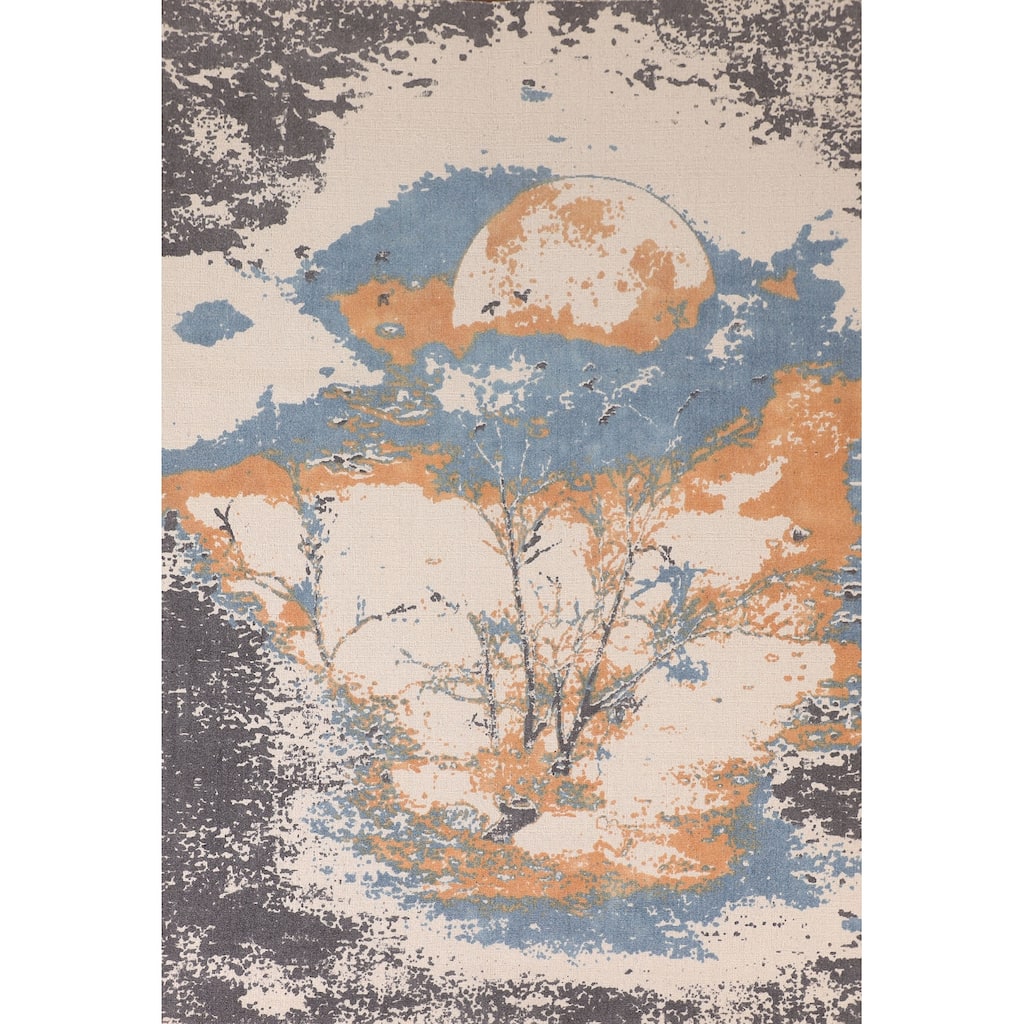 Nature Print Abstract Modern Area Rug Handmade Wool Carpet - 5'3"x 7'7"