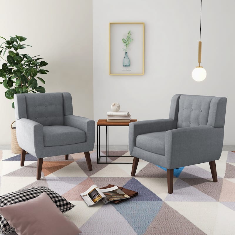 Cotton/ Linen Look Fabric Modern Accent Armchair - Grey(Set of 2)