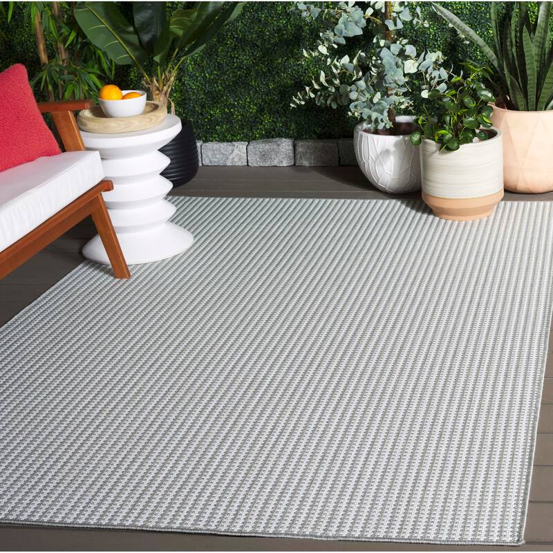 SAFAVIEH Terrace Ribana Indoor/Outdoor Washable Backyard Patio Rug - 6'7" Square - Grey/Ivory
