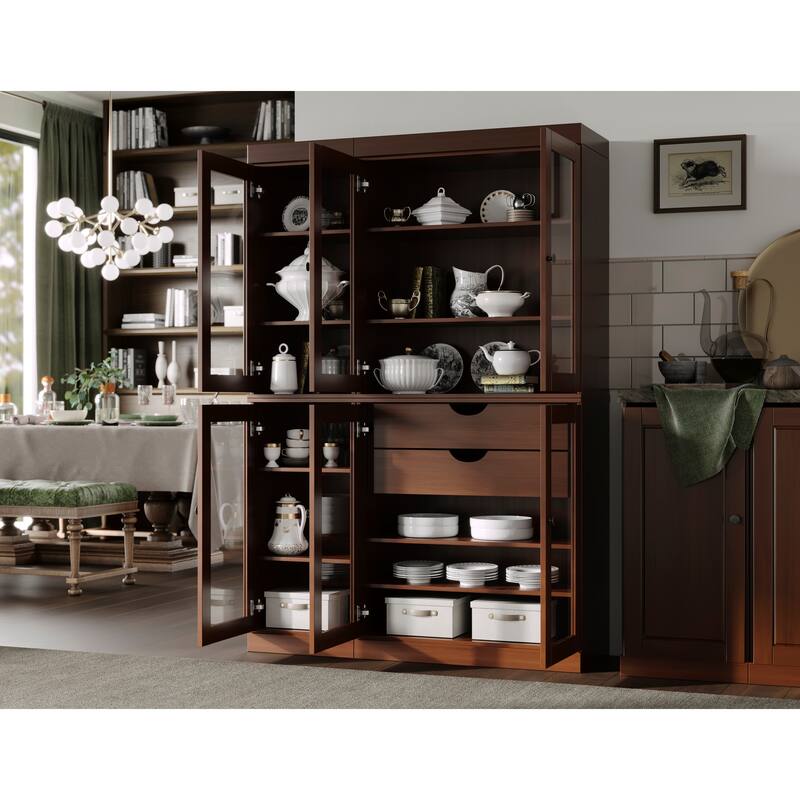 Palace Imports 100% Solid Wood 48.5" Pantry China Cabinet with Clear Glass Doors, 2-Drawers and Adjustable Shelves
