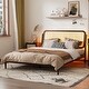 preview thumbnail 11 of 18, Queen Size Platform Bed with LED Headboard and Rattan Accent, Natural Wood