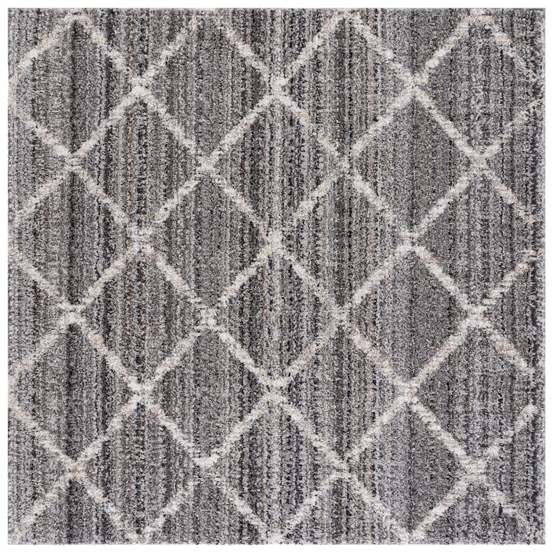 SAFAVIEH Everett Shag Ljubomira 1-inch Thick Rug - 6'7" Square - Grey/Ivory