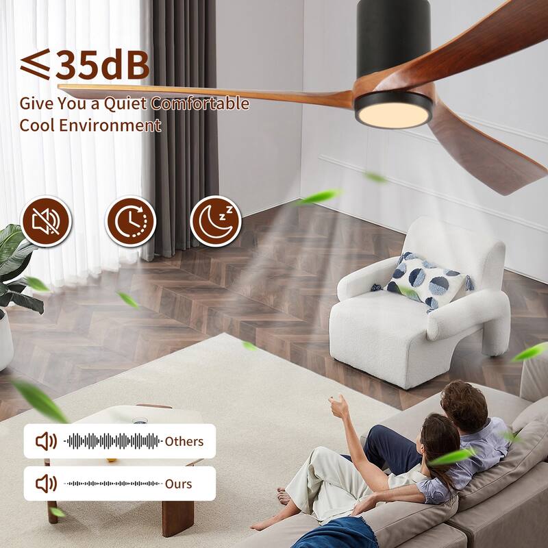 Indoor/Outdoor Flush Mount Ceiling Fan with Light & Remote Control, Rustic Wood Ceiling Fan, 6-Speed Reversible DC Motor Fan