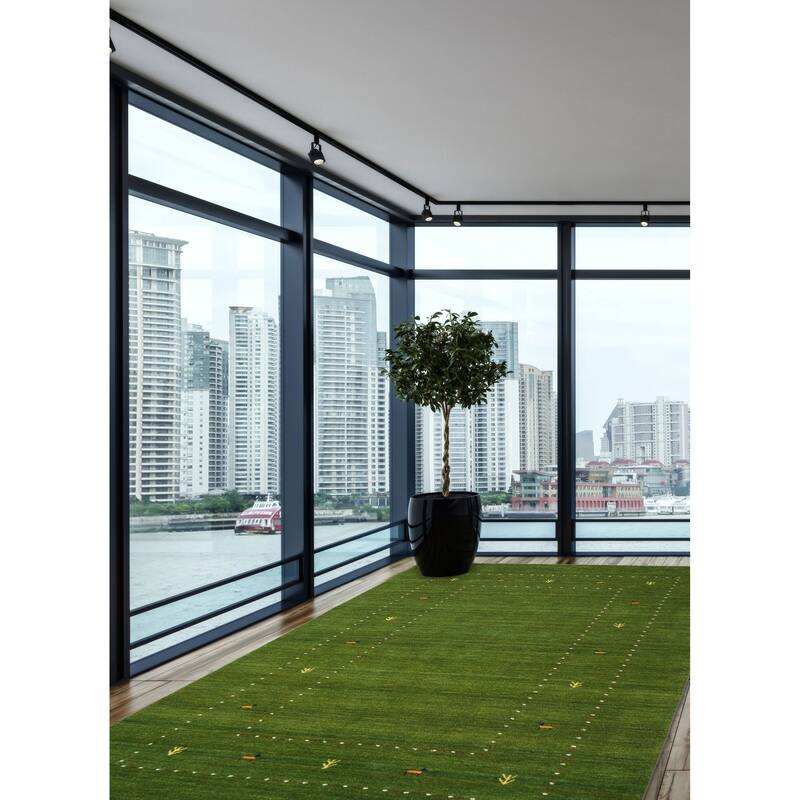 ECARPETGALLERY Hand Loomed Kashkuli Gabbeh Green Wool Rug - 5'0 x 7'10