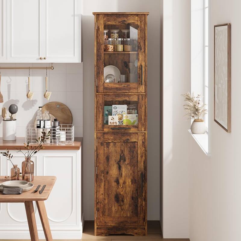 Tall Bathroom Cabinet, Linen Storage Cabinet with Doors and Adjustable Shelves and Drawer