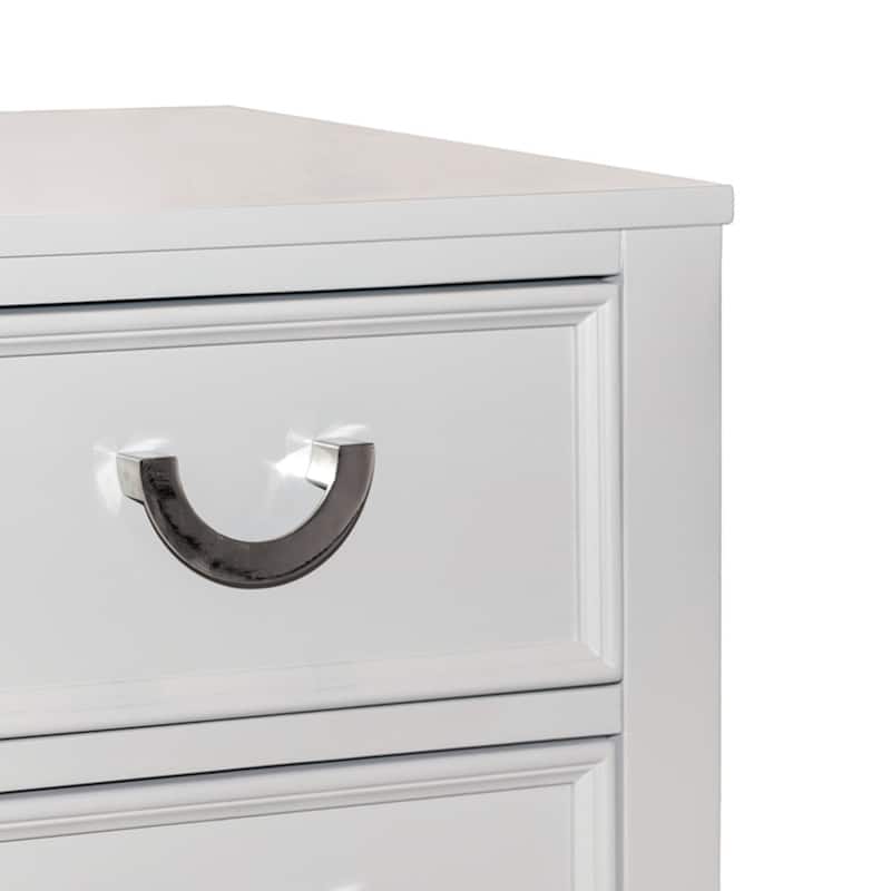 Kiki Nightstand with 2 Drawers, Chrome Metal, White Wood