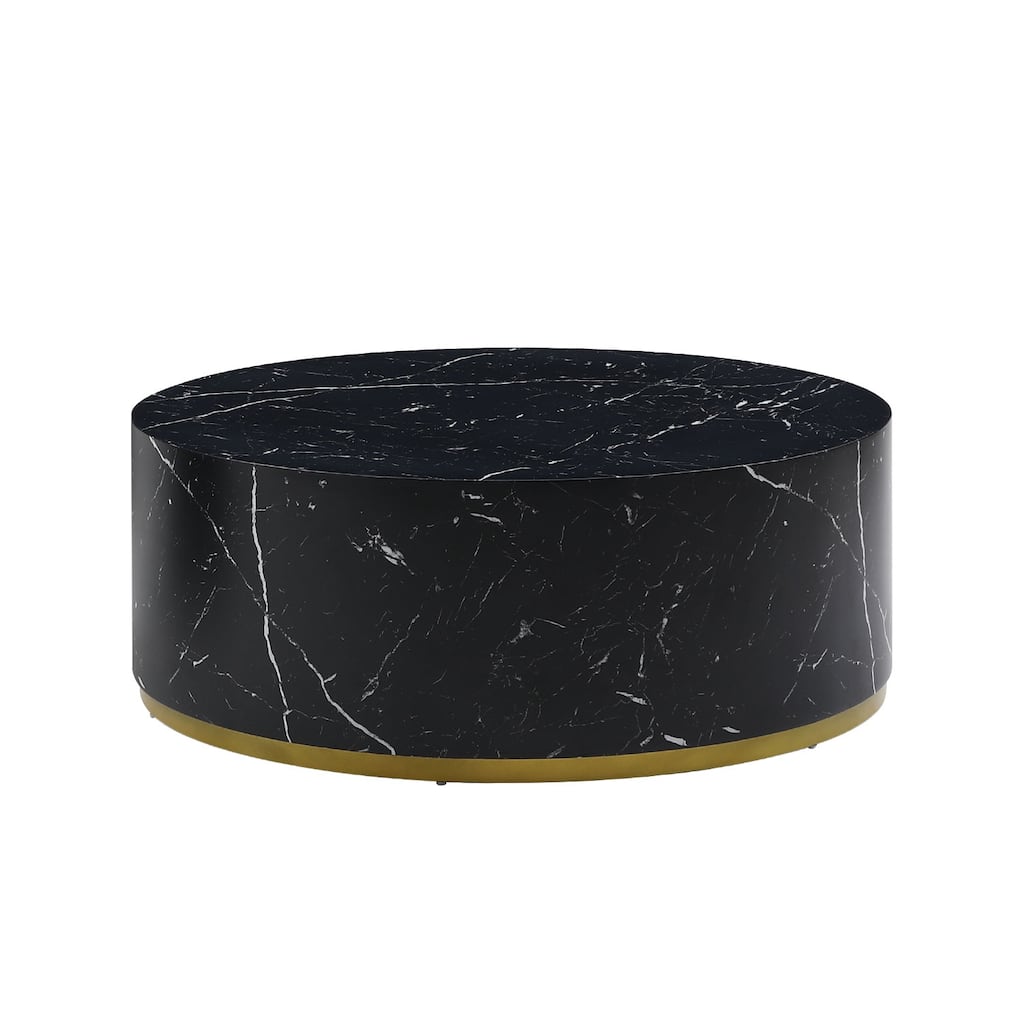 Modern Faux Marble Coffee Tables for Living Room, 35.43inch Accent Tea Tables with Gold Metal Base